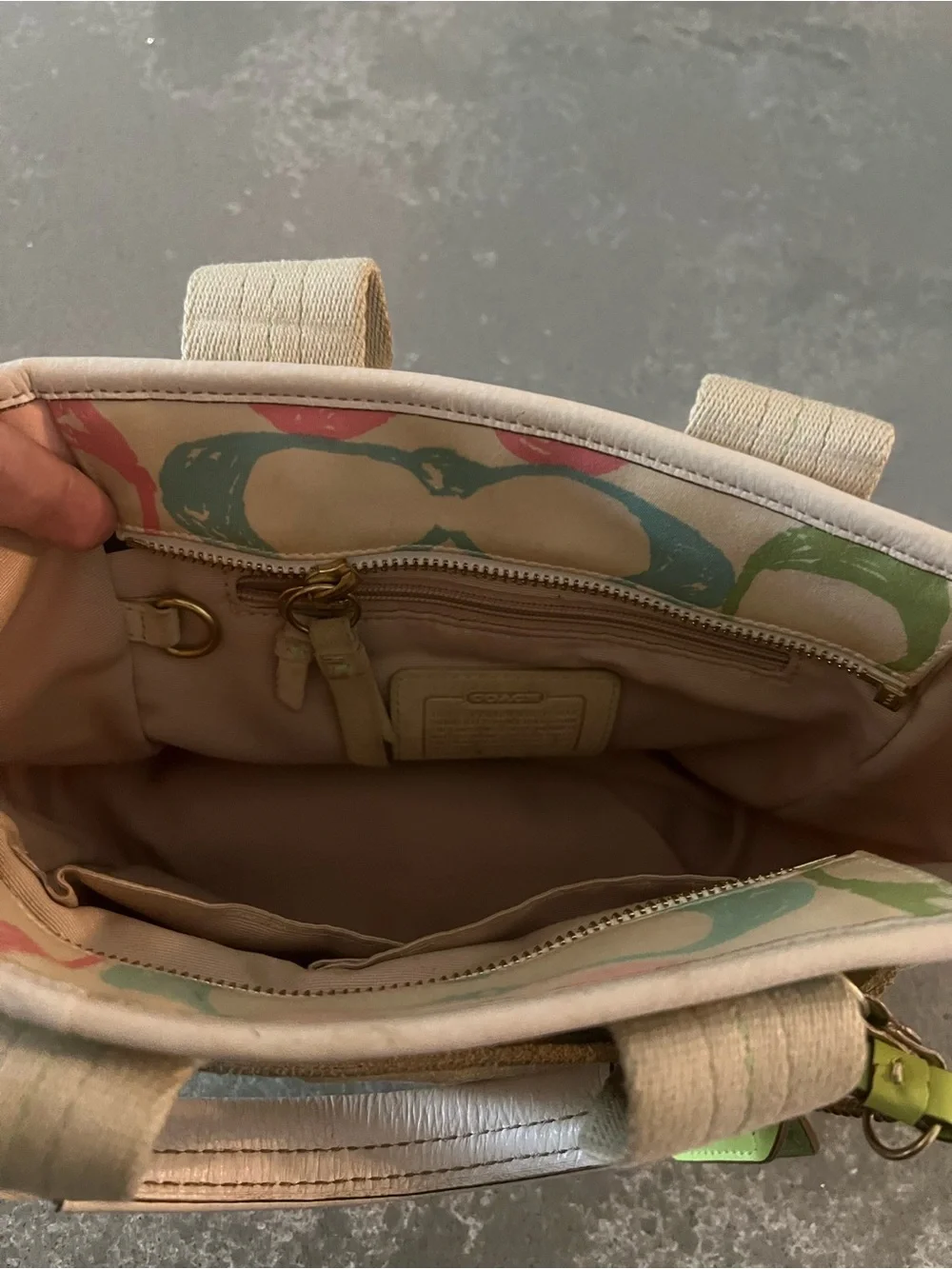 Coach Pastel Multicolor Canvas Tote with Lime Leather Tags